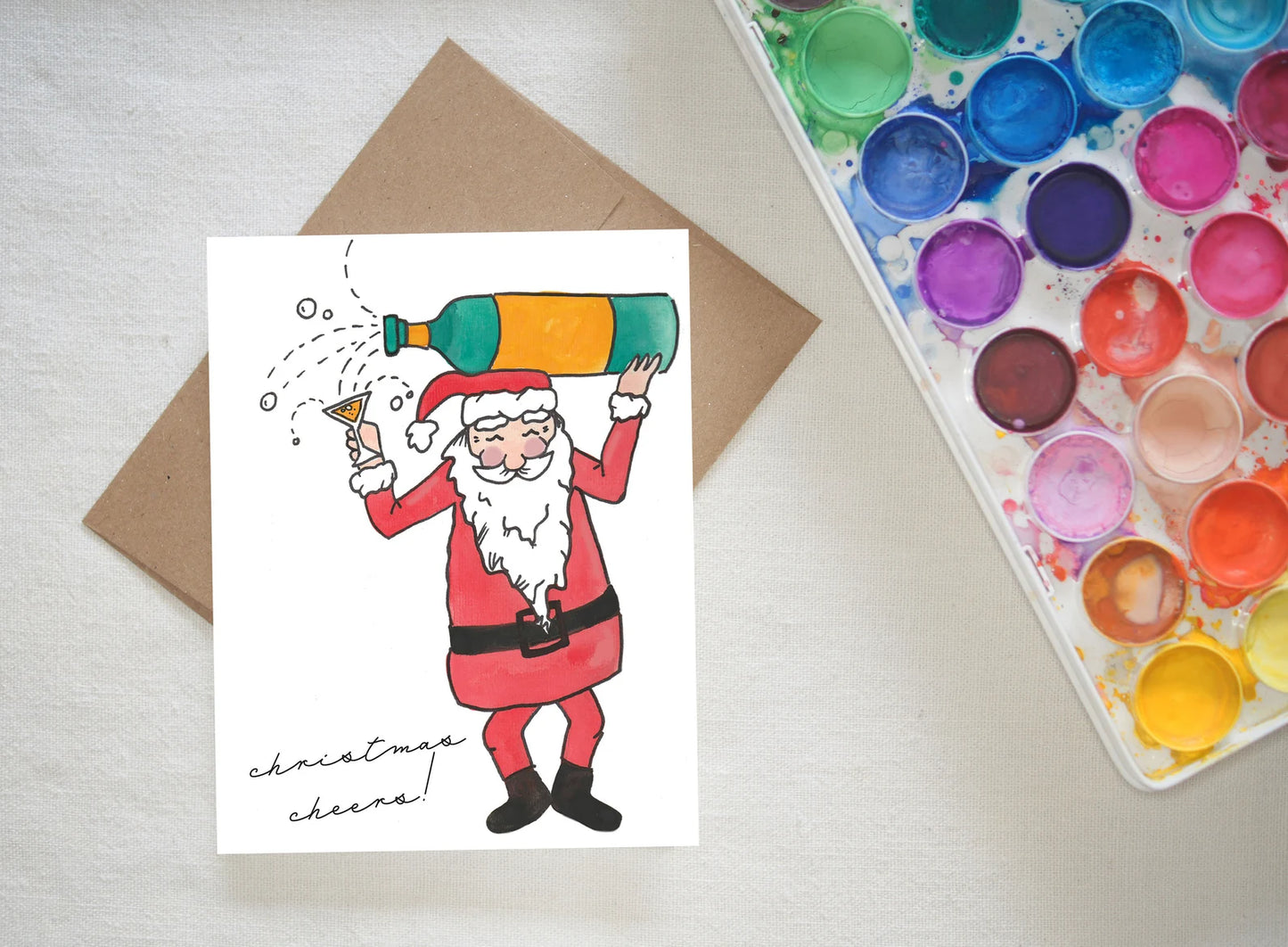 Christmas Cheers - Champagne Santa Card