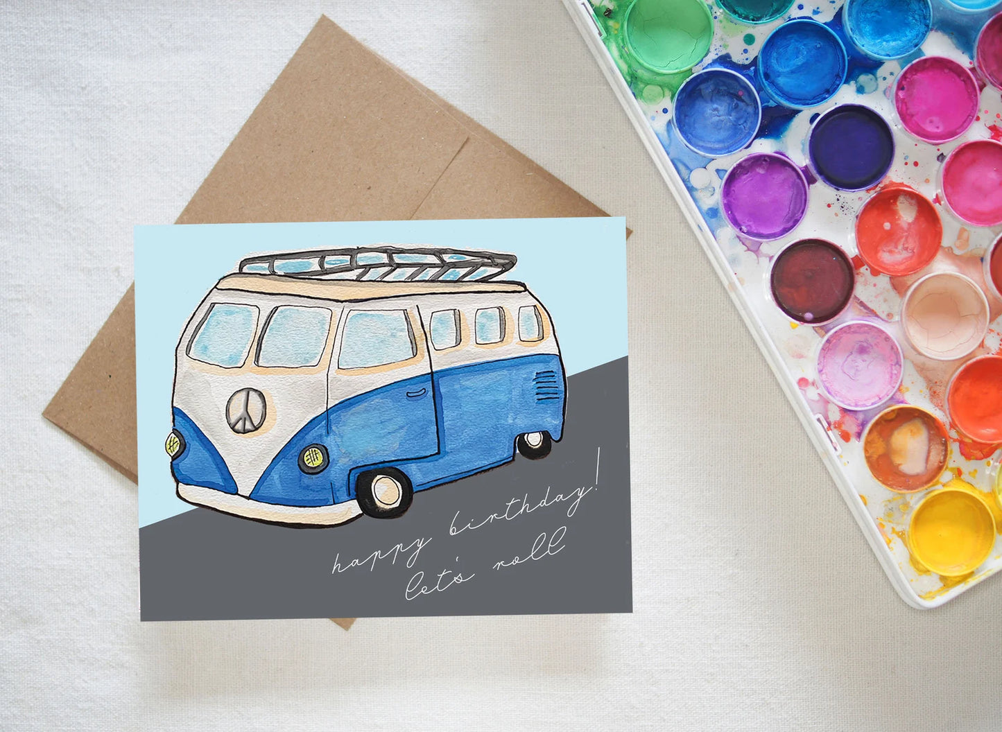 Let's Roll Bus Birthday Card