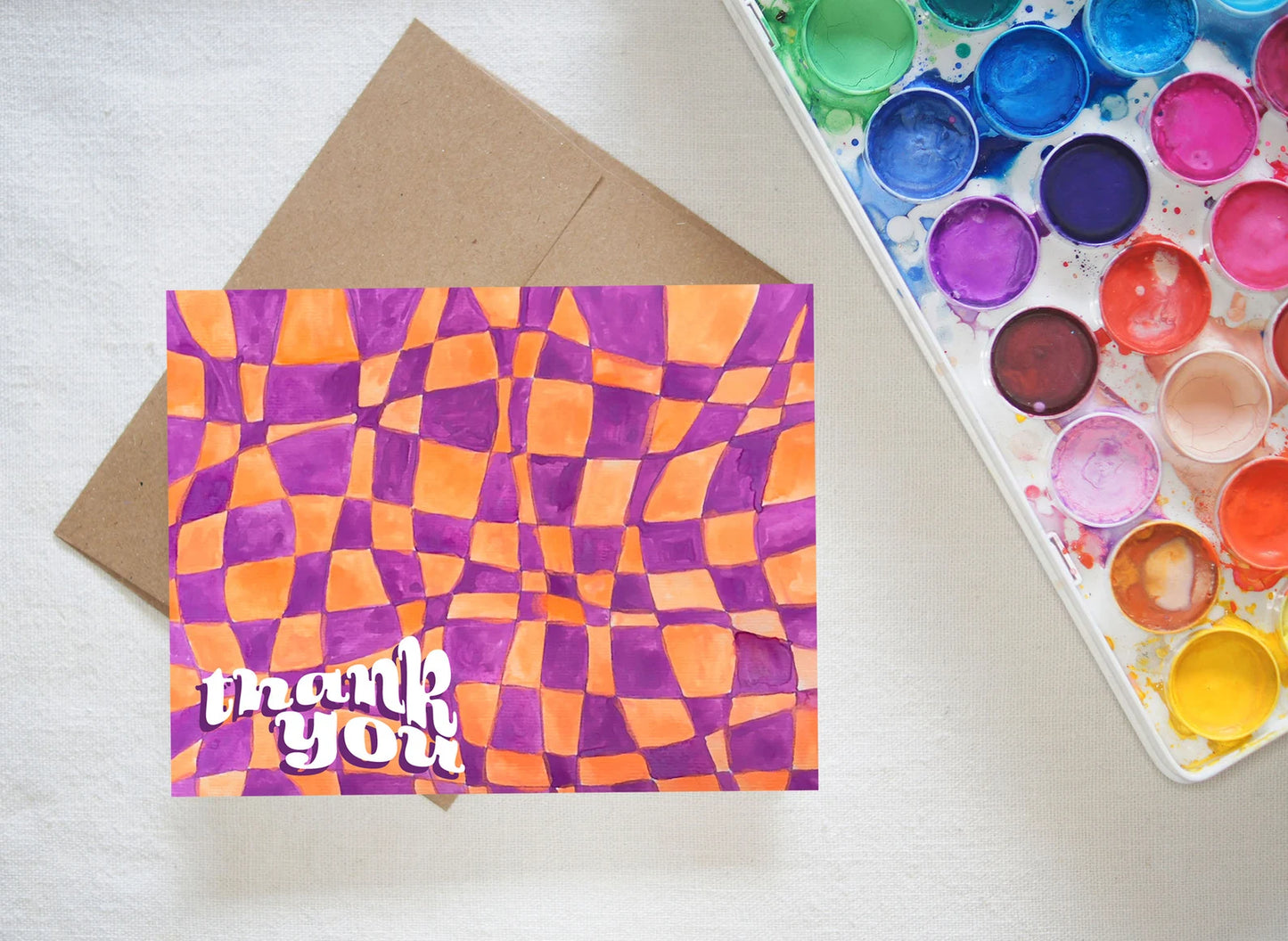 Trippy Checkerboard Thank You Card