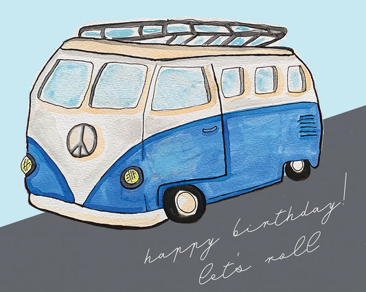 Let's Roll Bus Birthday Card