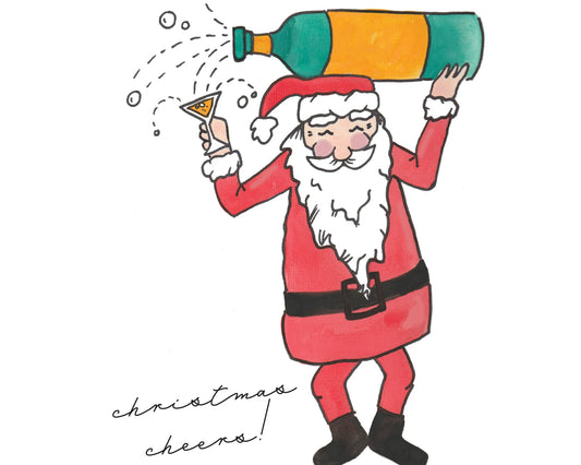 Christmas Cheers - Champagne Santa Card